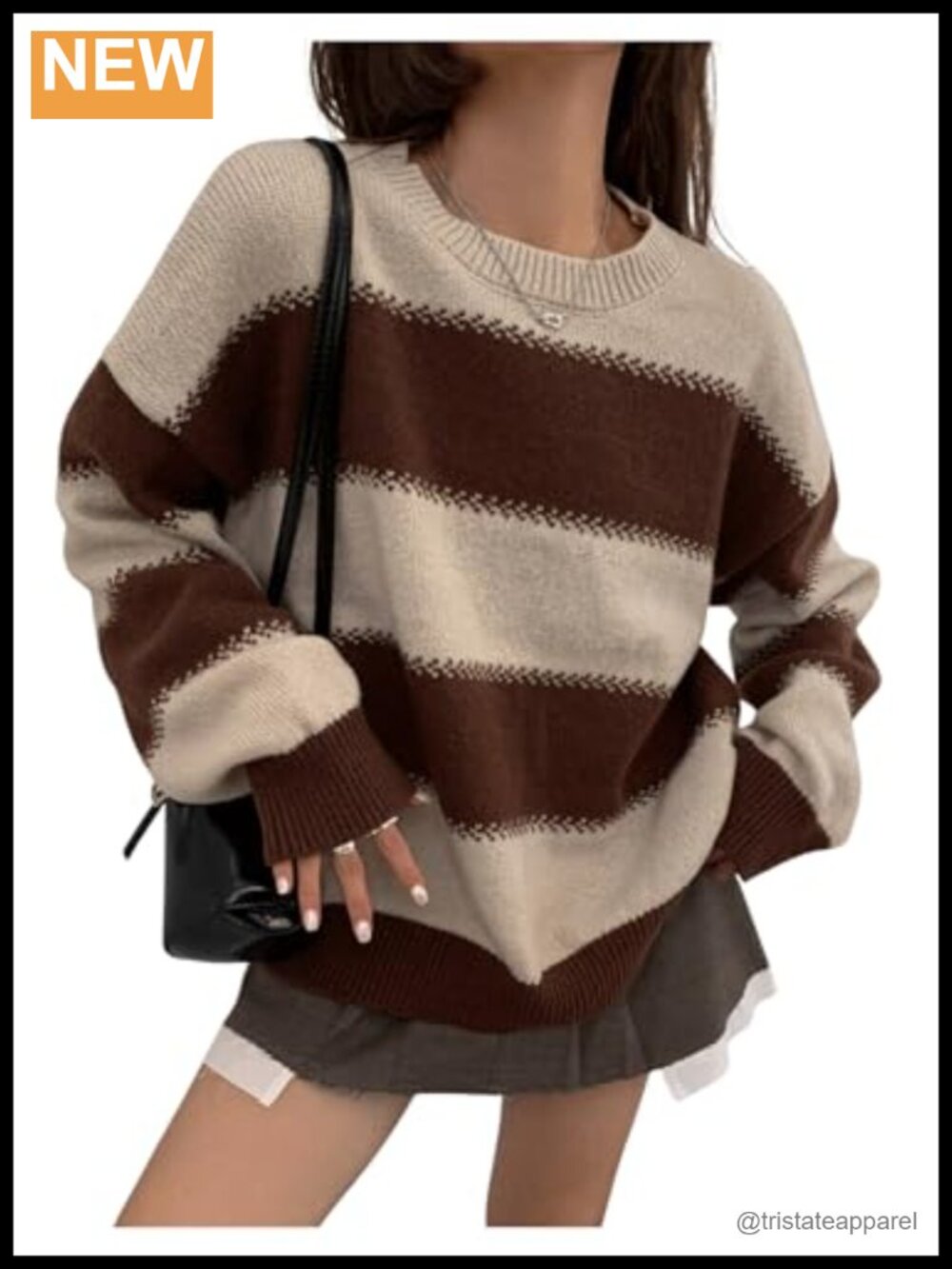 Striped Chunky Knit Pullover Sweater - Viscose Blend, Crew Neck, Relaxed Fit